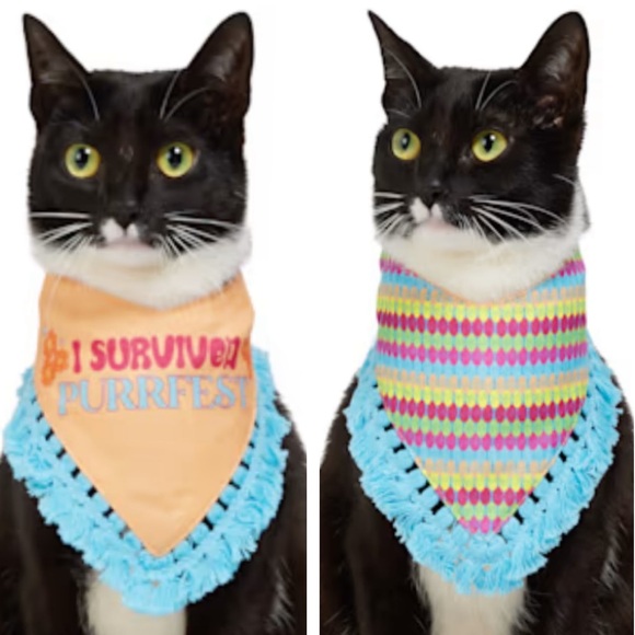 NWT boho hippie bat Bandana Purrfest ! S/M - Picture 1 of 5